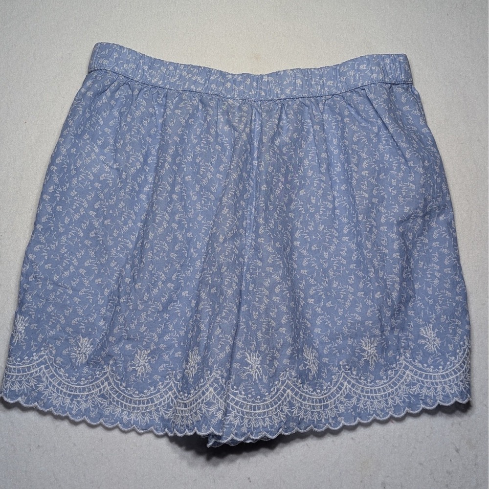 Joie Small‎ Blue Floral Embroidered Cotton Scalloped Eyelet Shorts Coastal Boho